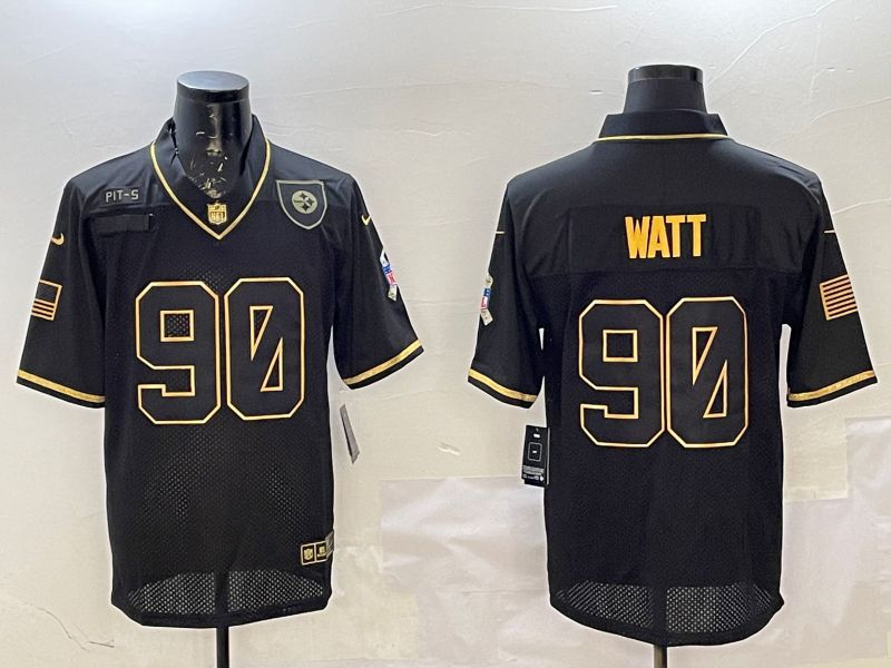 Men Pittsburgh Steelers #90 Watt Black Gold 2025 Nike Limited NFL Jersey style 1->arizona cardinals->NFL Jersey